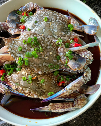 A dish with Ganjang Gejang (marinated crab)